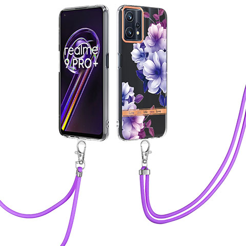 Handyhülle Silikon Hülle Gummi Schutzhülle Flexible Modisch Muster mit Schlüsselband Lanyard Y06B für Realme 9 Pro+ Plus 5G Violett