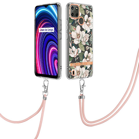 Handyhülle Silikon Hülle Gummi Schutzhülle Flexible Modisch Muster mit Schlüsselband Lanyard Y06B für Realme C21Y Weiß