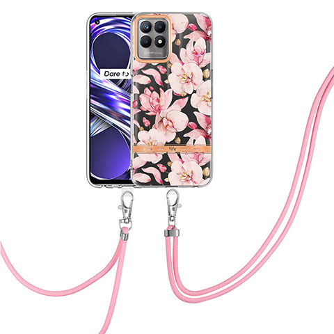 Handyhülle Silikon Hülle Gummi Schutzhülle Flexible Modisch Muster mit Schlüsselband Lanyard Y06B für Realme Narzo 50 4G Rosa