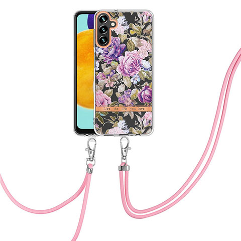 Handyhülle Silikon Hülle Gummi Schutzhülle Flexible Modisch Muster mit Schlüsselband Lanyard Y06B für Samsung Galaxy A04s Helles Lila