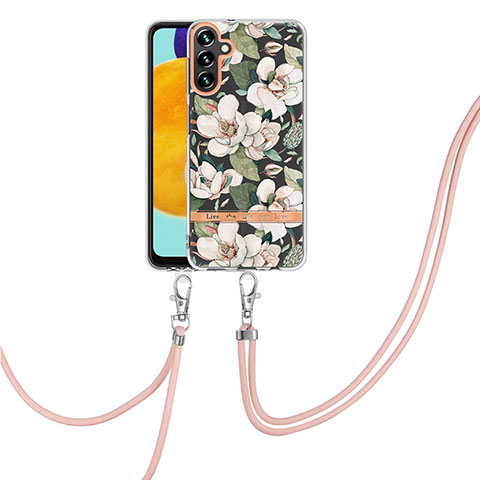 Handyhülle Silikon Hülle Gummi Schutzhülle Flexible Modisch Muster mit Schlüsselband Lanyard Y06B für Samsung Galaxy A04s Weiß