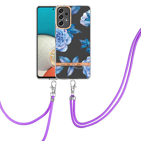 Handyhülle Silikon Hülle Gummi Schutzhülle Flexible Modisch Muster mit Schlüsselband Lanyard Y06B für Samsung Galaxy A13 4G Blau