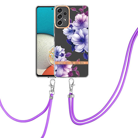 Handyhülle Silikon Hülle Gummi Schutzhülle Flexible Modisch Muster mit Schlüsselband Lanyard Y06B für Samsung Galaxy A13 4G Violett