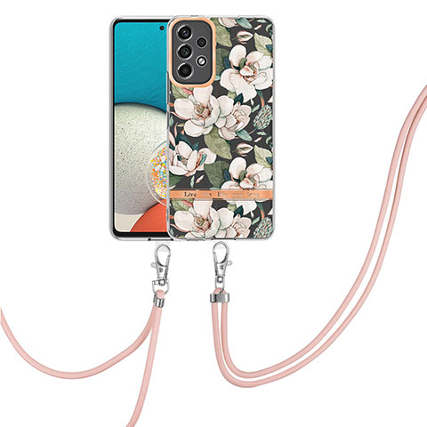 Handyhülle Silikon Hülle Gummi Schutzhülle Flexible Modisch Muster mit Schlüsselband Lanyard Y06B für Samsung Galaxy A13 4G Weiß