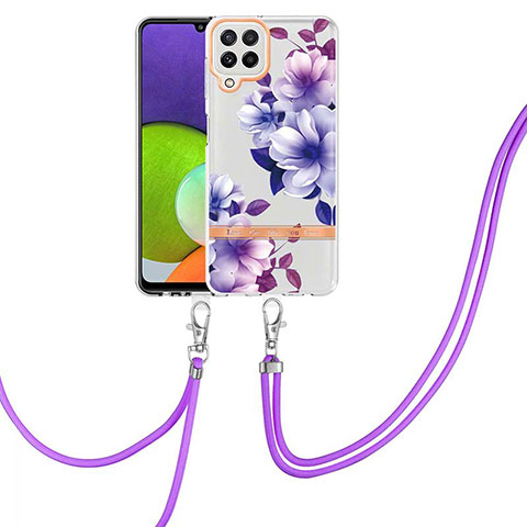 Handyhülle Silikon Hülle Gummi Schutzhülle Flexible Modisch Muster mit Schlüsselband Lanyard Y06B für Samsung Galaxy A22 4G Violett