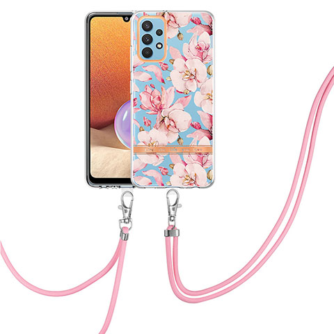 Handyhülle Silikon Hülle Gummi Schutzhülle Flexible Modisch Muster mit Schlüsselband Lanyard Y06B für Samsung Galaxy A32 4G Rosa