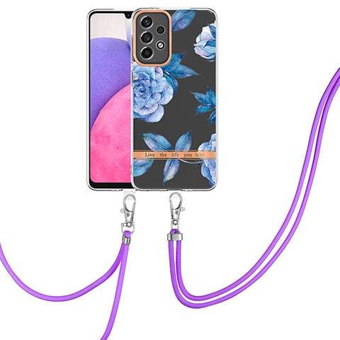 Handyhülle Silikon Hülle Gummi Schutzhülle Flexible Modisch Muster mit Schlüsselband Lanyard Y06B für Samsung Galaxy A33 5G Blau