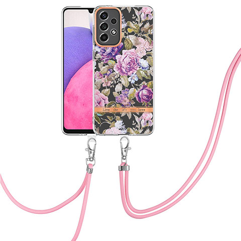 Handyhülle Silikon Hülle Gummi Schutzhülle Flexible Modisch Muster mit Schlüsselband Lanyard Y06B für Samsung Galaxy A33 5G Helles Lila