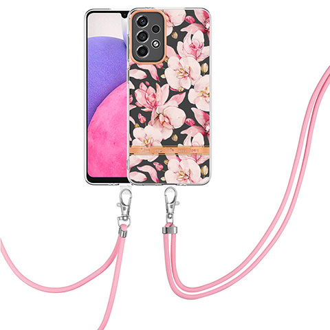 Handyhülle Silikon Hülle Gummi Schutzhülle Flexible Modisch Muster mit Schlüsselband Lanyard Y06B für Samsung Galaxy A33 5G Rosa