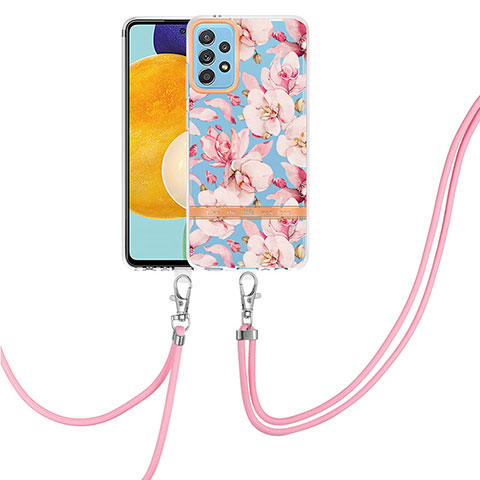 Handyhülle Silikon Hülle Gummi Schutzhülle Flexible Modisch Muster mit Schlüsselband Lanyard Y06B für Samsung Galaxy A52 4G Rosa