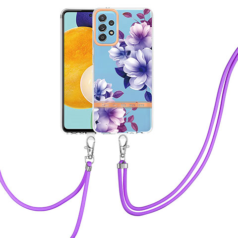 Handyhülle Silikon Hülle Gummi Schutzhülle Flexible Modisch Muster mit Schlüsselband Lanyard Y06B für Samsung Galaxy A52 5G Violett