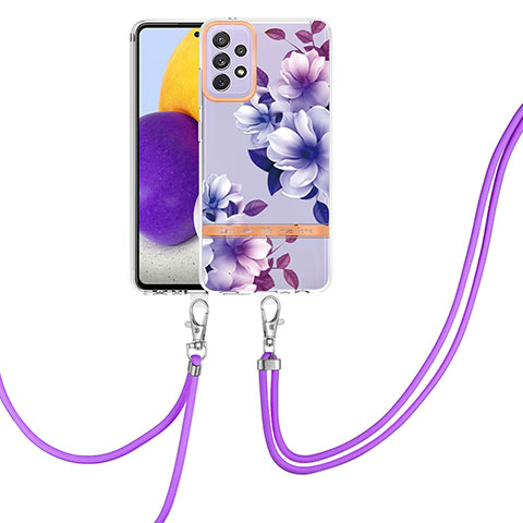 Handyhülle Silikon Hülle Gummi Schutzhülle Flexible Modisch Muster mit Schlüsselband Lanyard Y06B für Samsung Galaxy A72 4G Violett