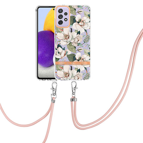 Handyhülle Silikon Hülle Gummi Schutzhülle Flexible Modisch Muster mit Schlüsselband Lanyard Y06B für Samsung Galaxy A72 4G Weiß