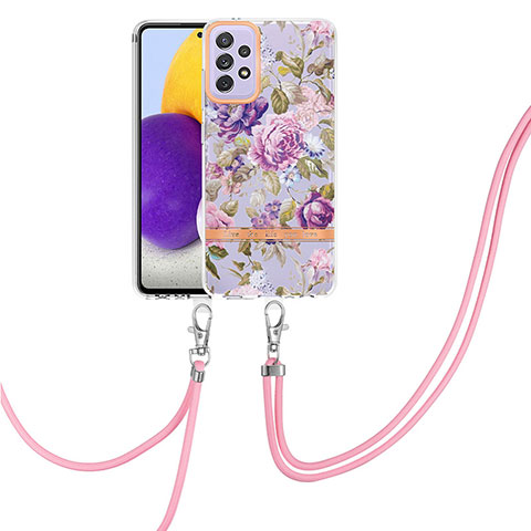 Handyhülle Silikon Hülle Gummi Schutzhülle Flexible Modisch Muster mit Schlüsselband Lanyard Y06B für Samsung Galaxy A72 5G Helles Lila