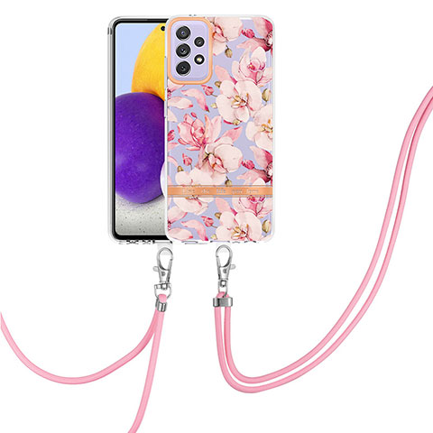 Handyhülle Silikon Hülle Gummi Schutzhülle Flexible Modisch Muster mit Schlüsselband Lanyard Y06B für Samsung Galaxy A72 5G Rosa