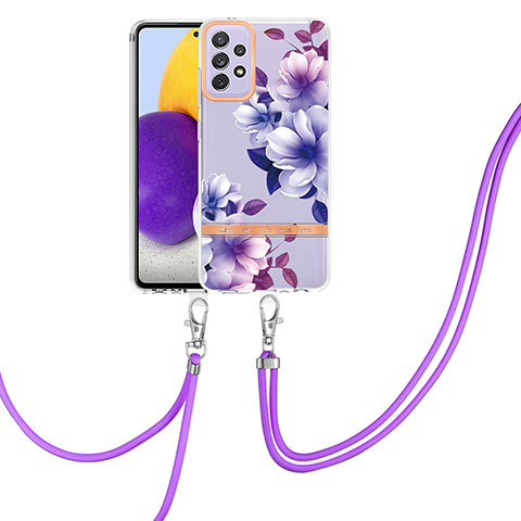 Handyhülle Silikon Hülle Gummi Schutzhülle Flexible Modisch Muster mit Schlüsselband Lanyard Y06B für Samsung Galaxy A72 5G Violett