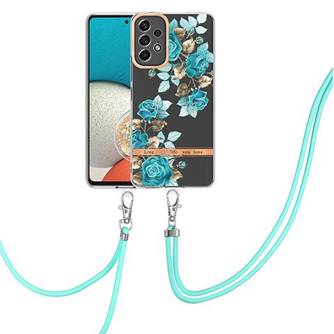 Handyhülle Silikon Hülle Gummi Schutzhülle Flexible Modisch Muster mit Schlüsselband Lanyard Y06B für Samsung Galaxy A73 5G Cyan