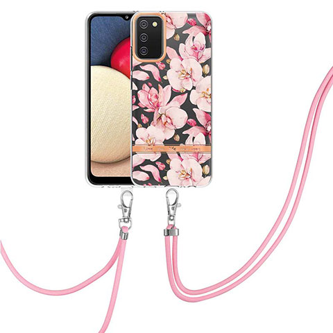 Handyhülle Silikon Hülle Gummi Schutzhülle Flexible Modisch Muster mit Schlüsselband Lanyard Y06B für Samsung Galaxy F02S SM-E025F Rosa