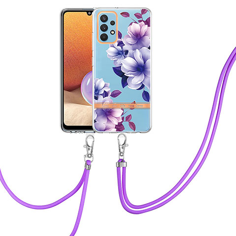 Handyhülle Silikon Hülle Gummi Schutzhülle Flexible Modisch Muster mit Schlüsselband Lanyard Y06B für Samsung Galaxy M32 5G Violett