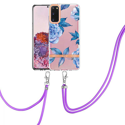 Handyhülle Silikon Hülle Gummi Schutzhülle Flexible Modisch Muster mit Schlüsselband Lanyard Y06B für Samsung Galaxy S20 5G Blau