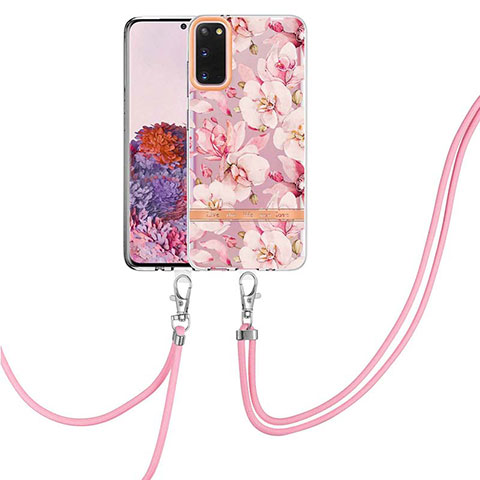 Handyhülle Silikon Hülle Gummi Schutzhülle Flexible Modisch Muster mit Schlüsselband Lanyard Y06B für Samsung Galaxy S20 5G Rosa