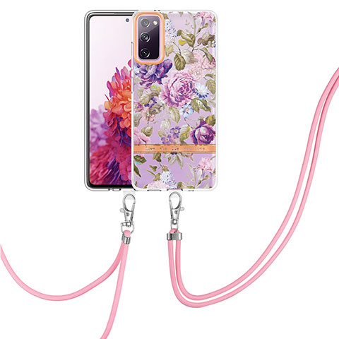 Handyhülle Silikon Hülle Gummi Schutzhülle Flexible Modisch Muster mit Schlüsselband Lanyard Y06B für Samsung Galaxy S20 FE (2022) 5G Helles Lila