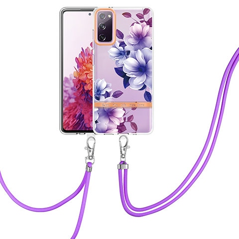 Handyhülle Silikon Hülle Gummi Schutzhülle Flexible Modisch Muster mit Schlüsselband Lanyard Y06B für Samsung Galaxy S20 FE (2022) 5G Violett