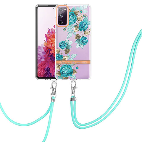 Handyhülle Silikon Hülle Gummi Schutzhülle Flexible Modisch Muster mit Schlüsselband Lanyard Y06B für Samsung Galaxy S20 FE 4G Cyan