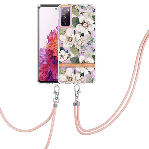 Handyhülle Silikon Hülle Gummi Schutzhülle Flexible Modisch Muster mit Schlüsselband Lanyard Y06B für Samsung Galaxy S20 FE 5G Weiß