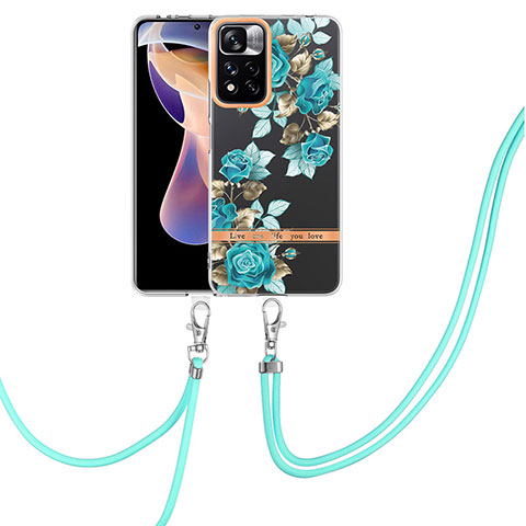 Handyhülle Silikon Hülle Gummi Schutzhülle Flexible Modisch Muster mit Schlüsselband Lanyard Y06B für Xiaomi Mi 11i 5G (2022) Cyan