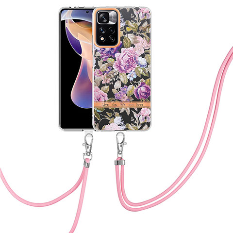 Handyhülle Silikon Hülle Gummi Schutzhülle Flexible Modisch Muster mit Schlüsselband Lanyard Y06B für Xiaomi Mi 11i 5G (2022) Helles Lila