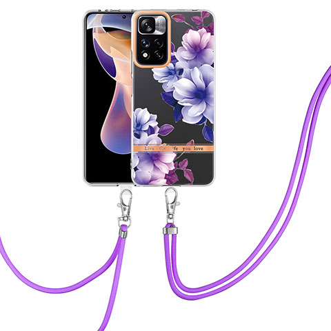 Handyhülle Silikon Hülle Gummi Schutzhülle Flexible Modisch Muster mit Schlüsselband Lanyard Y06B für Xiaomi Mi 11i 5G (2022) Violett