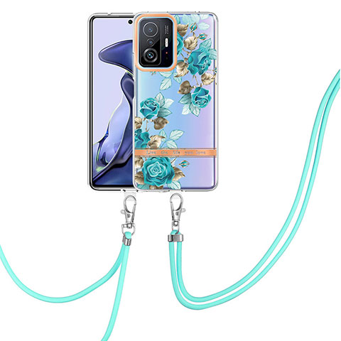 Handyhülle Silikon Hülle Gummi Schutzhülle Flexible Modisch Muster mit Schlüsselband Lanyard Y06B für Xiaomi Mi 11T Pro 5G Cyan