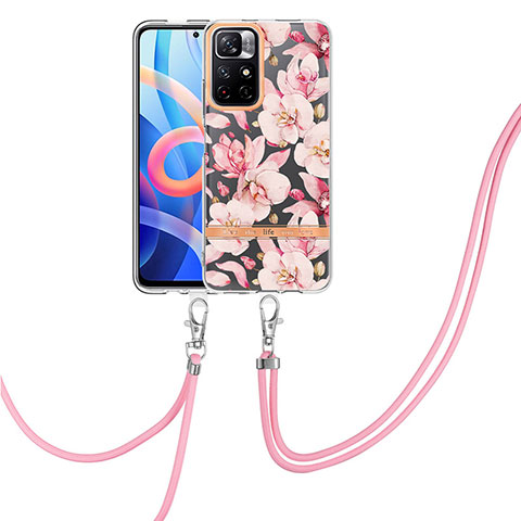 Handyhülle Silikon Hülle Gummi Schutzhülle Flexible Modisch Muster mit Schlüsselband Lanyard Y06B für Xiaomi Poco M4 Pro 5G Rosa