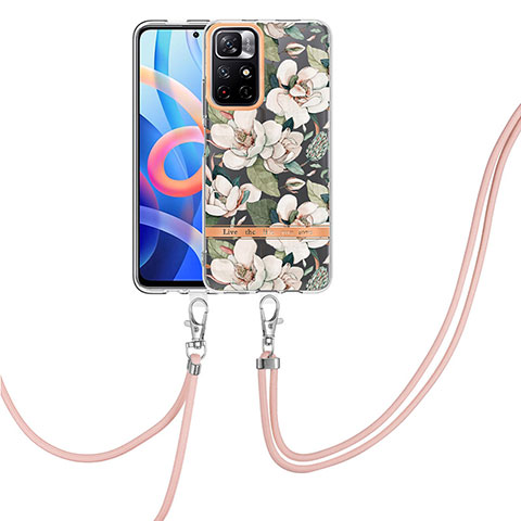 Handyhülle Silikon Hülle Gummi Schutzhülle Flexible Modisch Muster mit Schlüsselband Lanyard Y06B für Xiaomi Poco M4 Pro 5G Weiß