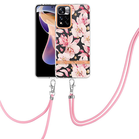 Handyhülle Silikon Hülle Gummi Schutzhülle Flexible Modisch Muster mit Schlüsselband Lanyard Y06B für Xiaomi Poco X4 NFC Rosa