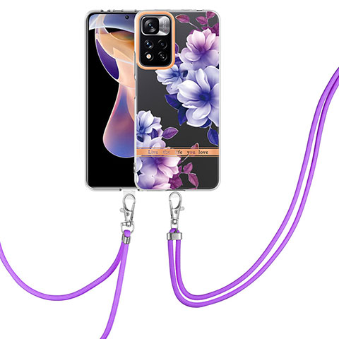 Handyhülle Silikon Hülle Gummi Schutzhülle Flexible Modisch Muster mit Schlüsselband Lanyard Y06B für Xiaomi Poco X4 NFC Violett