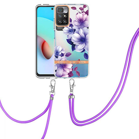 Handyhülle Silikon Hülle Gummi Schutzhülle Flexible Modisch Muster mit Schlüsselband Lanyard Y06B für Xiaomi Redmi 10 (2022) Violett