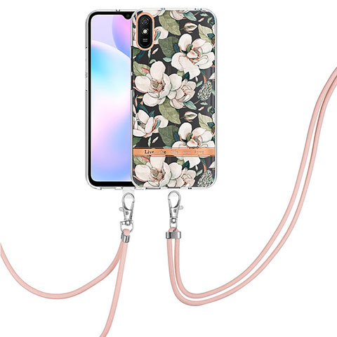 Handyhülle Silikon Hülle Gummi Schutzhülle Flexible Modisch Muster mit Schlüsselband Lanyard Y06B für Xiaomi Redmi 9AT Weiß