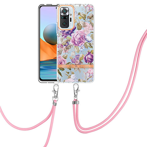 Handyhülle Silikon Hülle Gummi Schutzhülle Flexible Modisch Muster mit Schlüsselband Lanyard Y06B für Xiaomi Redmi Note 10 Pro 4G Helles Lila