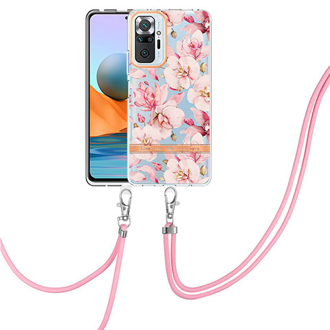 Handyhülle Silikon Hülle Gummi Schutzhülle Flexible Modisch Muster mit Schlüsselband Lanyard Y06B für Xiaomi Redmi Note 10 Pro 4G Rosa