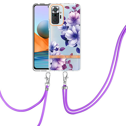 Handyhülle Silikon Hülle Gummi Schutzhülle Flexible Modisch Muster mit Schlüsselband Lanyard Y06B für Xiaomi Redmi Note 10 Pro 4G Violett