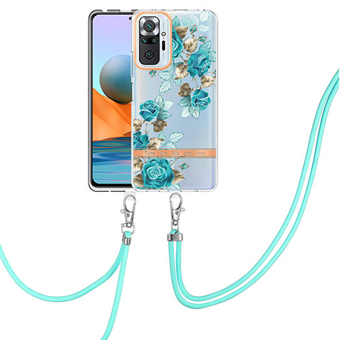 Handyhülle Silikon Hülle Gummi Schutzhülle Flexible Modisch Muster mit Schlüsselband Lanyard Y06B für Xiaomi Redmi Note 10 Pro Max Cyan