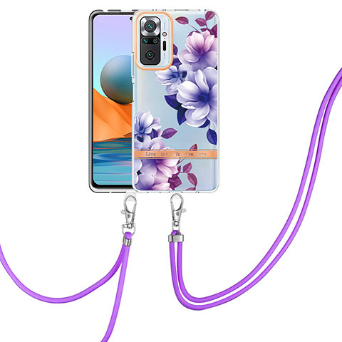 Handyhülle Silikon Hülle Gummi Schutzhülle Flexible Modisch Muster mit Schlüsselband Lanyard Y06B für Xiaomi Redmi Note 10 Pro Max Violett