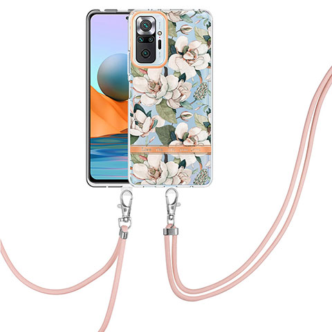 Handyhülle Silikon Hülle Gummi Schutzhülle Flexible Modisch Muster mit Schlüsselband Lanyard Y06B für Xiaomi Redmi Note 10 Pro Max Weiß