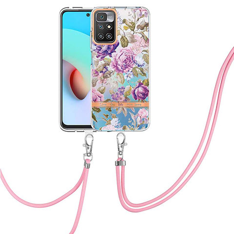 Handyhülle Silikon Hülle Gummi Schutzhülle Flexible Modisch Muster mit Schlüsselband Lanyard Y06B für Xiaomi Redmi Note 11 4G (2021) Helles Lila