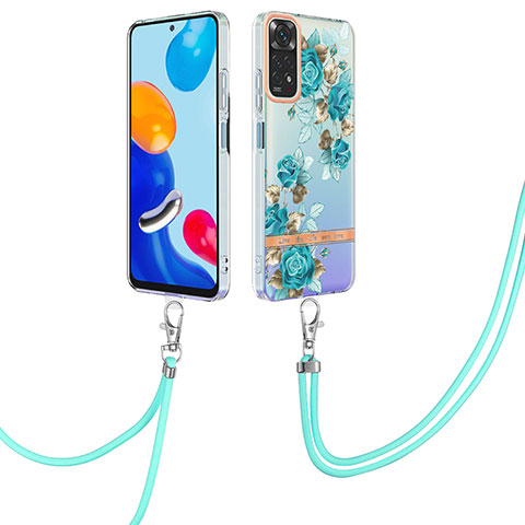 Handyhülle Silikon Hülle Gummi Schutzhülle Flexible Modisch Muster mit Schlüsselband Lanyard Y06B für Xiaomi Redmi Note 11 4G (2022) Cyan