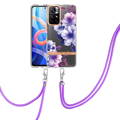 Handyhülle Silikon Hülle Gummi Schutzhülle Flexible Modisch Muster mit Schlüsselband Lanyard Y06B für Xiaomi Redmi Note 11 5G Violett