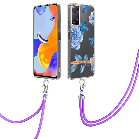 Handyhülle Silikon Hülle Gummi Schutzhülle Flexible Modisch Muster mit Schlüsselband Lanyard Y06B für Xiaomi Redmi Note 11 Pro 4G Blau