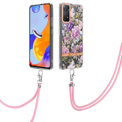 Handyhülle Silikon Hülle Gummi Schutzhülle Flexible Modisch Muster mit Schlüsselband Lanyard Y06B für Xiaomi Redmi Note 11 Pro 4G Helles Lila